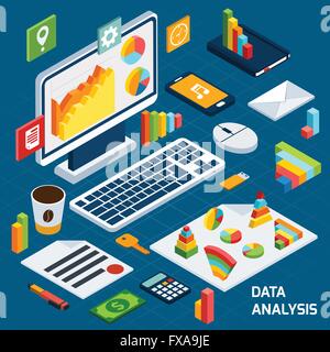 Isometrischen Daten-Analyse-set Stock Vektor