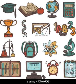 Schule Bildung Skizze Symbole Stock Vektor
