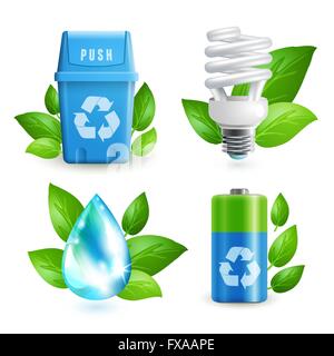 Ökologie und Abfall Icon-set Stock Vektor
