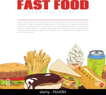 Fast-Food Infografik nahtlose Grenze banner Stock Vektor