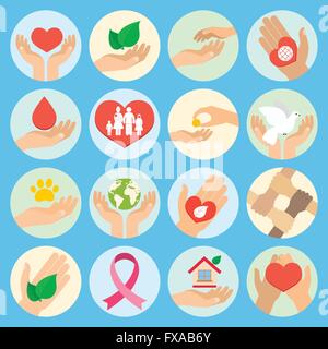 Symbole für wohltätige Zwecke und Spende Stock Vektor