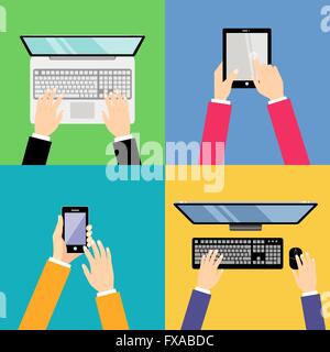 Geschäft Hände mit gadgets Stock Vektor