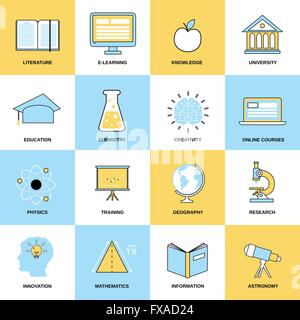 Bildung flache Linie Symbole Stock Vektor