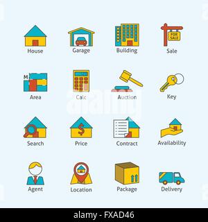 Immobilien flache Linie Symbole Stock Vektor