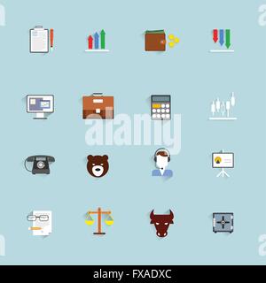 Finanzen Börse Symbole flach Stock Vektor