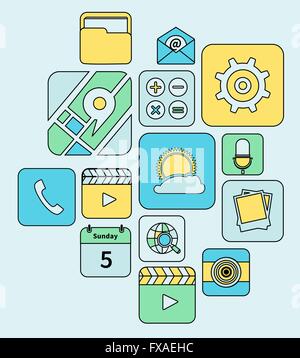 Mobile Anwendungen Symbole flache Linie Stock Vektor