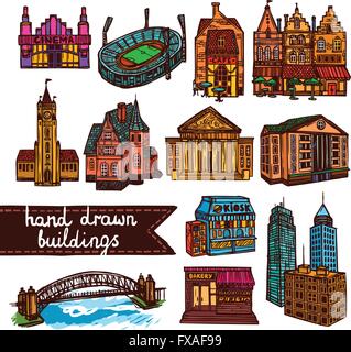 Skizze-Städtebau-Set Farbe Stock Vektor