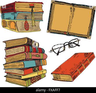 Oldtimer Bücher Farbskizze Stock Vektor