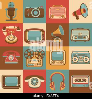 Retro-Media-icons Stock Vektor