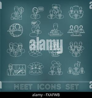 Treffen Umriss Icons set Stock Vektor