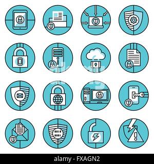 Daten-Schutz-Symbole blaue Linie Stock Vektor