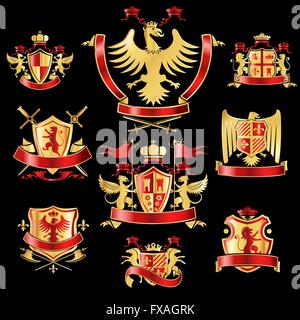 Heraldische Etiketten Gold rot Stock Vektor