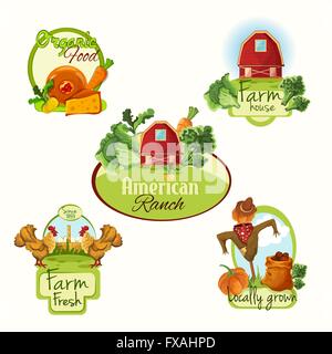 Bauernhof frische Etiketten farbige Stock Vektor