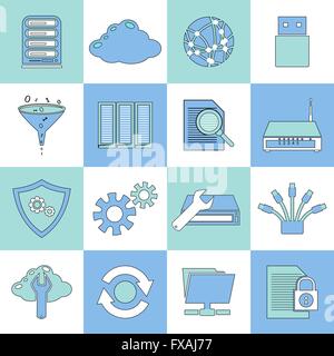 Datenbank-Symbole flache Linie Stock Vektor