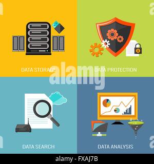 Database-Icons flach Stock Vektor
