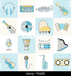 Musikinstrumente flache Linie Satz Stock Vektor