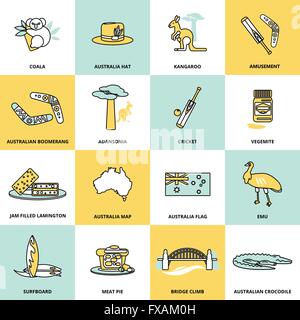Australien-Icons Set flache Linie Stock Vektor
