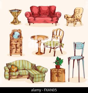 Möbel-Skizze-farbig Stock Vektor
