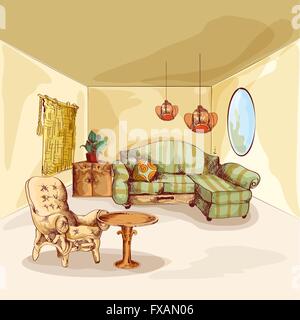 Wohnzimmer Innenraum Skizze Stock Vektor