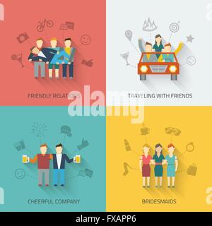 Freunde-Icons-flach-Set Stock Vektor