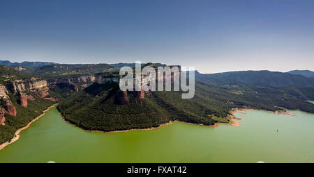 Antenne ViewTable Berg geschichteten Felsen, Panta de Sau, Sau Reservoir, Flüsse Ter, Riu Ter, Tavèrnoles, Costa Brava, Katalonien Stockfoto