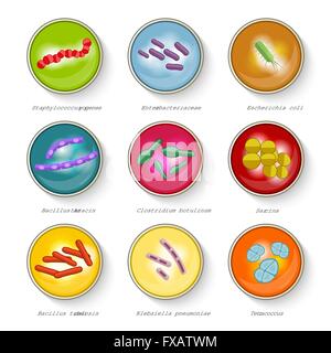 Bakterien Icons Set Stock Vektor