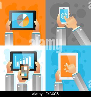 Hände mit mobilen Geräten Stock Vektor