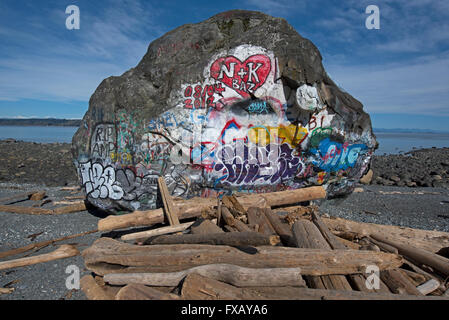 "Großer Stein" Campbell River, Georgia Straits, Vancouver Island BC geologischen Eiszeit Relikt, malte bunt.  SCO 10.301. Stockfoto