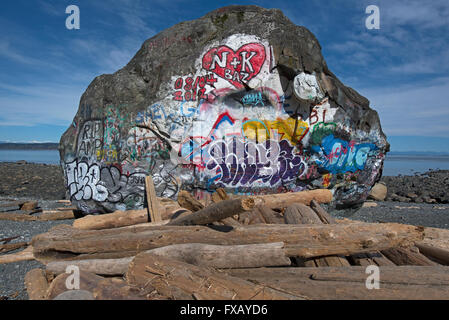 "Großer Stein" Campbell River, Georgia Straits, Vancouver Island BC geologischen Eiszeit Relikt, malte bunt.  SCO 10.302. Stockfoto