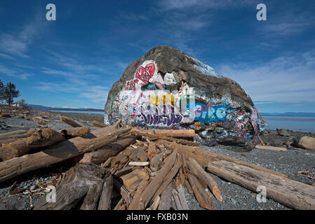 "Großer Stein" Campbell River, Georgia Straits, Vancouver Island BC geologischen Eiszeit Relikt, malte bunt.  SCO 10.304. Stockfoto