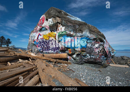 "Großer Stein" Campbell River, Georgia Straits, Vancouver Island BC geologischen Eiszeit Relikt, malte bunt.  SCO 10.305. Stockfoto