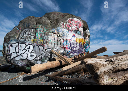 "Großer Stein" Campbell River, Georgia Straits, Vancouver Island BC geologischen Eiszeit Relikt, malte bunt.  SCO 10.306. Stockfoto