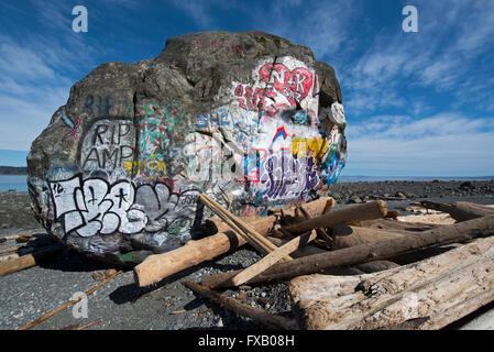 "Großer Stein" Campbell River, Georgia Straits, Vancouver Island BC geologischen Eiszeit Relikt, malte bunt.  SCO 10.307. Stockfoto