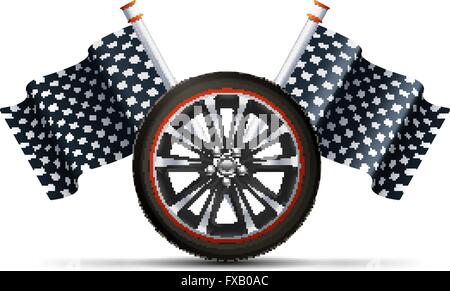Racing Wheel mit Flaggen Stock Vektor