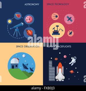 Raum Symbole flach Stock Vektor