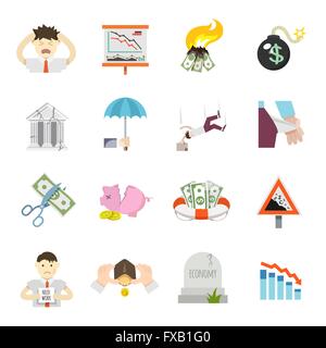 Wirtschaftskrise flache Symbole Stock Vektor