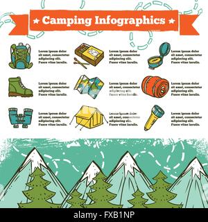 Camping Infografiken Skizze Stock Vektor