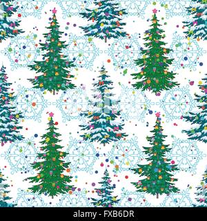 Nahtlose Muster, Weihnachtsbäume und Schneeflocken Stock Vektor