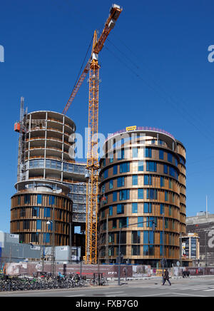 Axel Türme, 5 runde Türme gebaut wird zum neuen Leben im Axltorv (Axel Platz) im Zentrum von Kopenhagen gegenüber dem Tivoli erstellen. Stockfoto