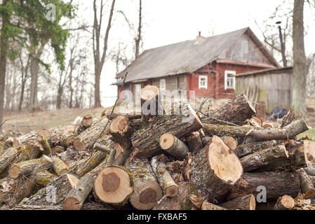 Haufen von gehackten Protokolle Stockfoto