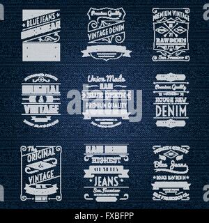 Denim-Jeans-weiß Typografie-labels Stock Vektor