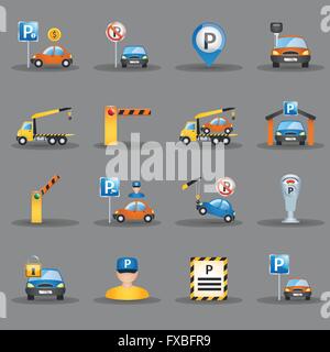 Parkplatz Einrichtungen flache Symbole Graphit Hintergrund Stock Vektor
