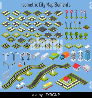 Isometrische City-Map-Elemente Stock Vektor