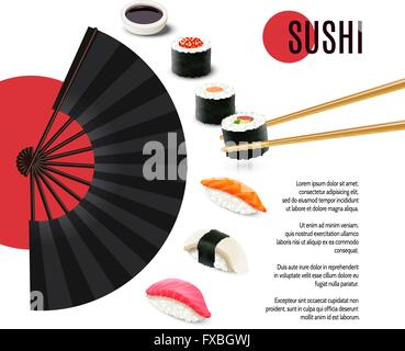 Sushi Poster mit klappbarem Fan Stock Vektor