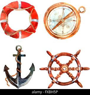 Aquarell nautischen Set Stock Vektor