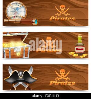 Drei horizontale Piraten Banner Stock Vektor