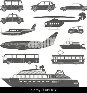Detaillierten schwarz-weiß Transportgruppe Symbole Stock Vektor