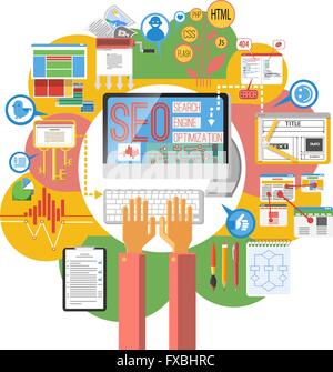 SEO-Konzept-Computer-Plakat Stock Vektor