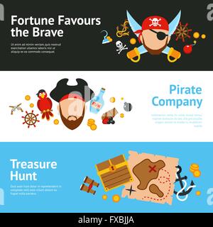 Piraten-Konzept flache Banner set Stock Vektor