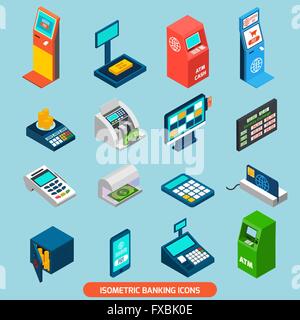 Isometrische Banking Icons Set Stock Vektor